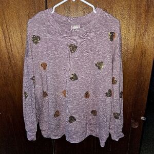Truself Gold Sequin Heart Sweater Valentines | 1X